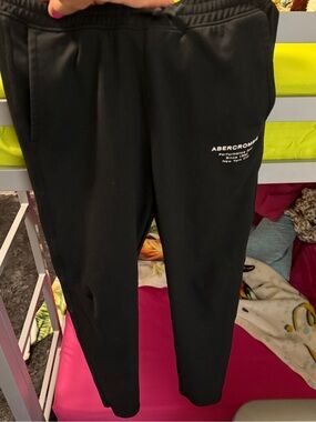 abercrombie kids Black Jogger Sweatpants with Thigh Logo
